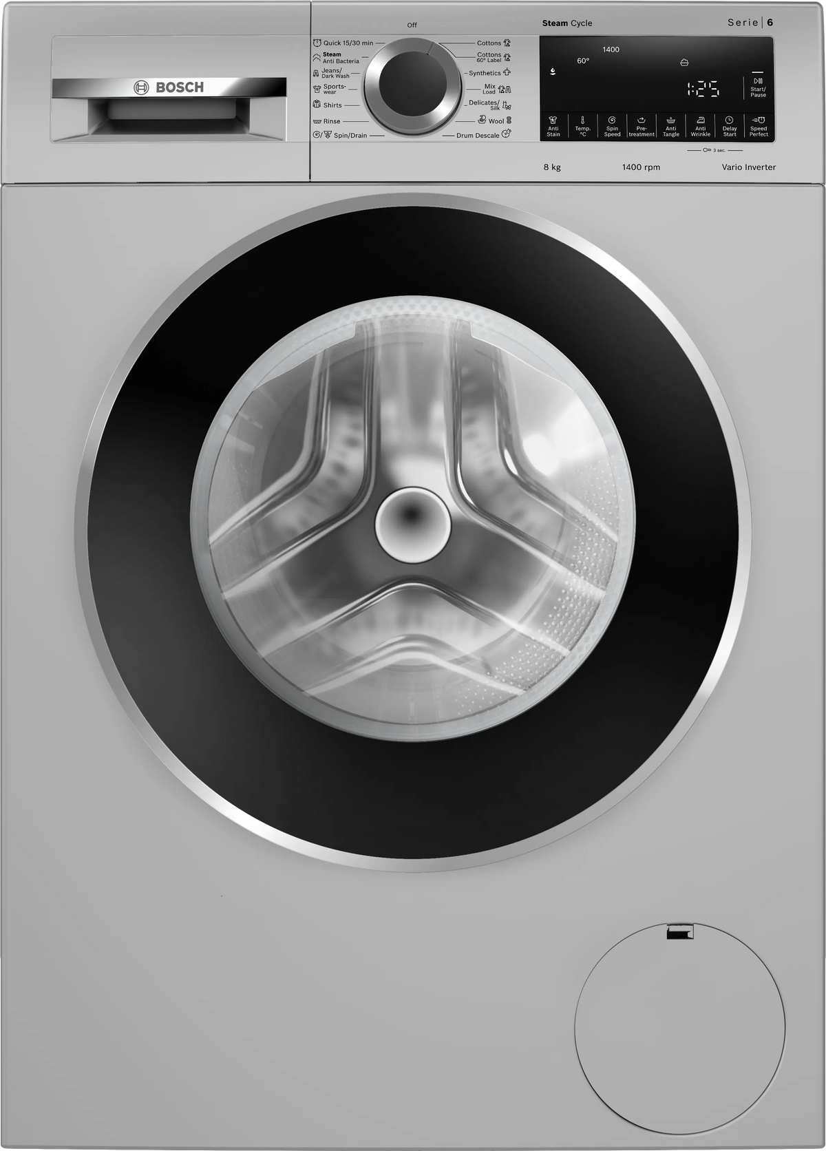 Bosch Series 4 washing machine, front loader 8 kg 1400 rpm — WGA2341SIN — product view