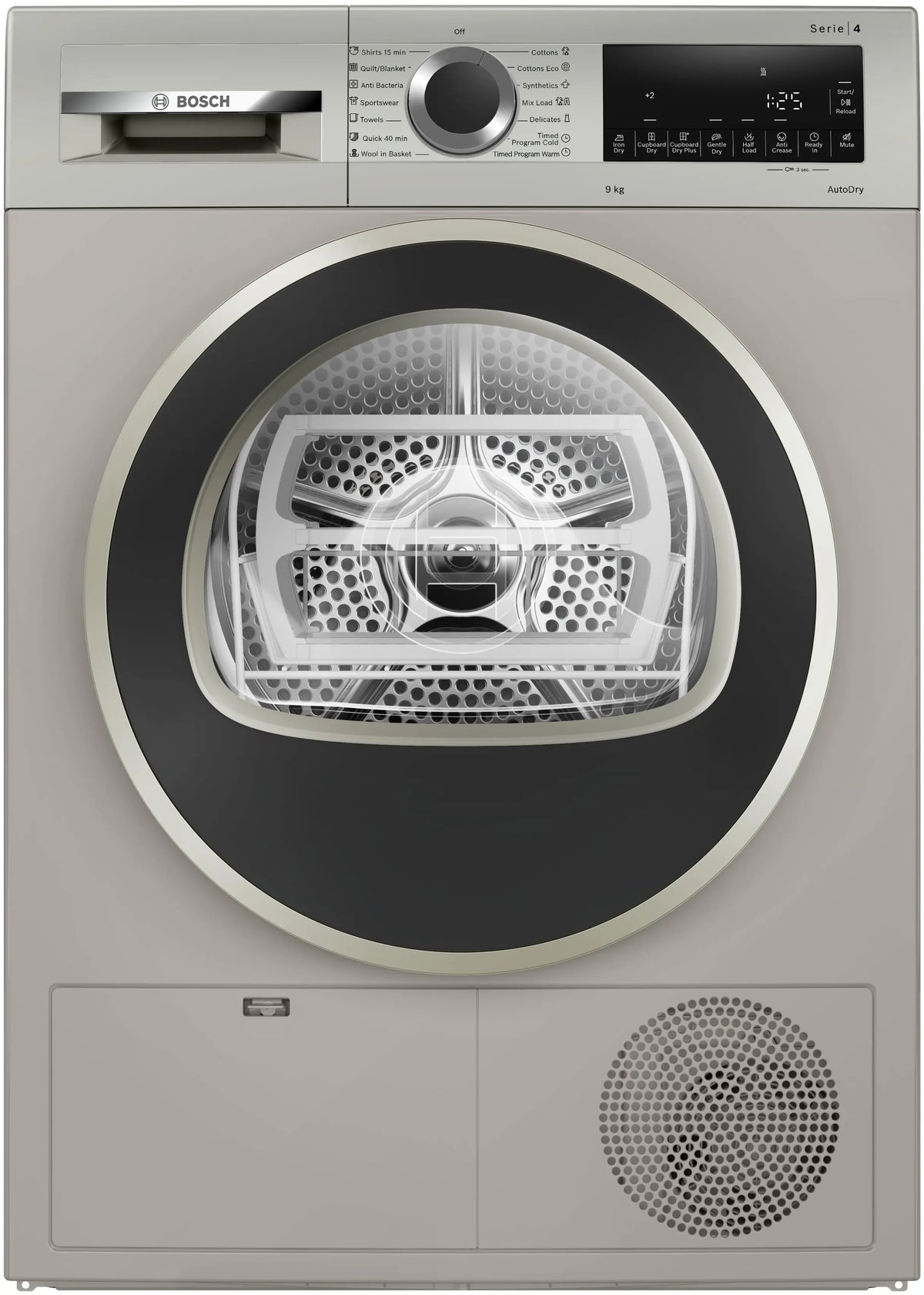 Bosch Series 4 condenser tumble dryer 9 kg Silver inox — WPG24108IN — product view
