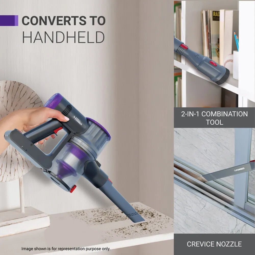 Eureka Forbes Kordfree K22 Supersilent Cordless Vacuum Cleaner – 24000 Pa Suction, 50 Min Runtime, HEPA Filter, 4-Stage Cyclonic Filtration, 5 Attachments, Handheld Convertible (Black)