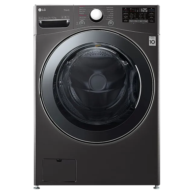 LG FHD2112STB 21/12 Kg 5 Star Inverter Front Load Washer Dryer with Steam, TurboWash & Wi-Fi – Black VCM