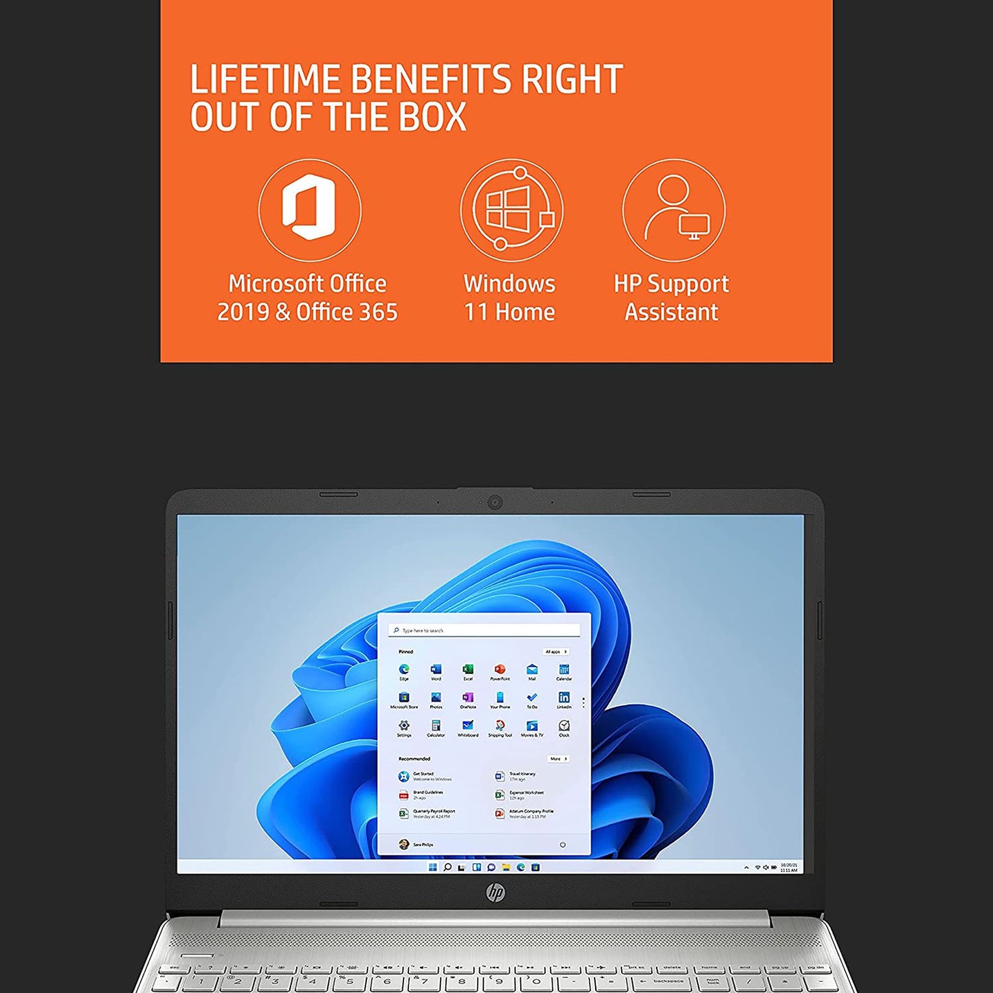 HP 15s-eq2144AU AMD Ryzen 5 (15.6 inch, 8GB, 512GB, Windows 11, MS Office 2019, AMD Radeon Graphics, FHD Display, Natural Silver, 50M63PA)