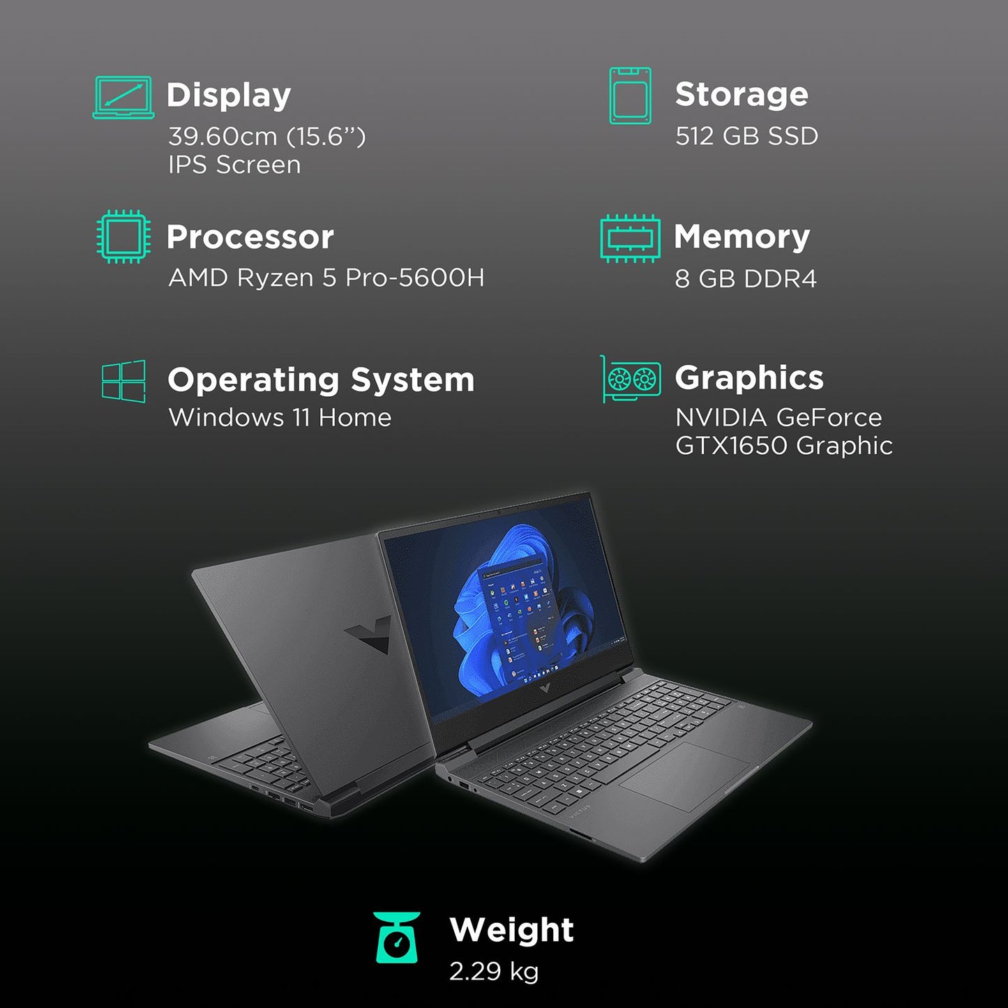 HP Victus (Fb0040AX) Ryzen 5 (15.6 inches, 8GB, 512GB, Windows 11 Home,  NVIDIA GeForce GTX 1650 + 4GB Graphics, FHD IPS Display, 39.6cm, Mica Silver, 6F9T7PA#ACJ)