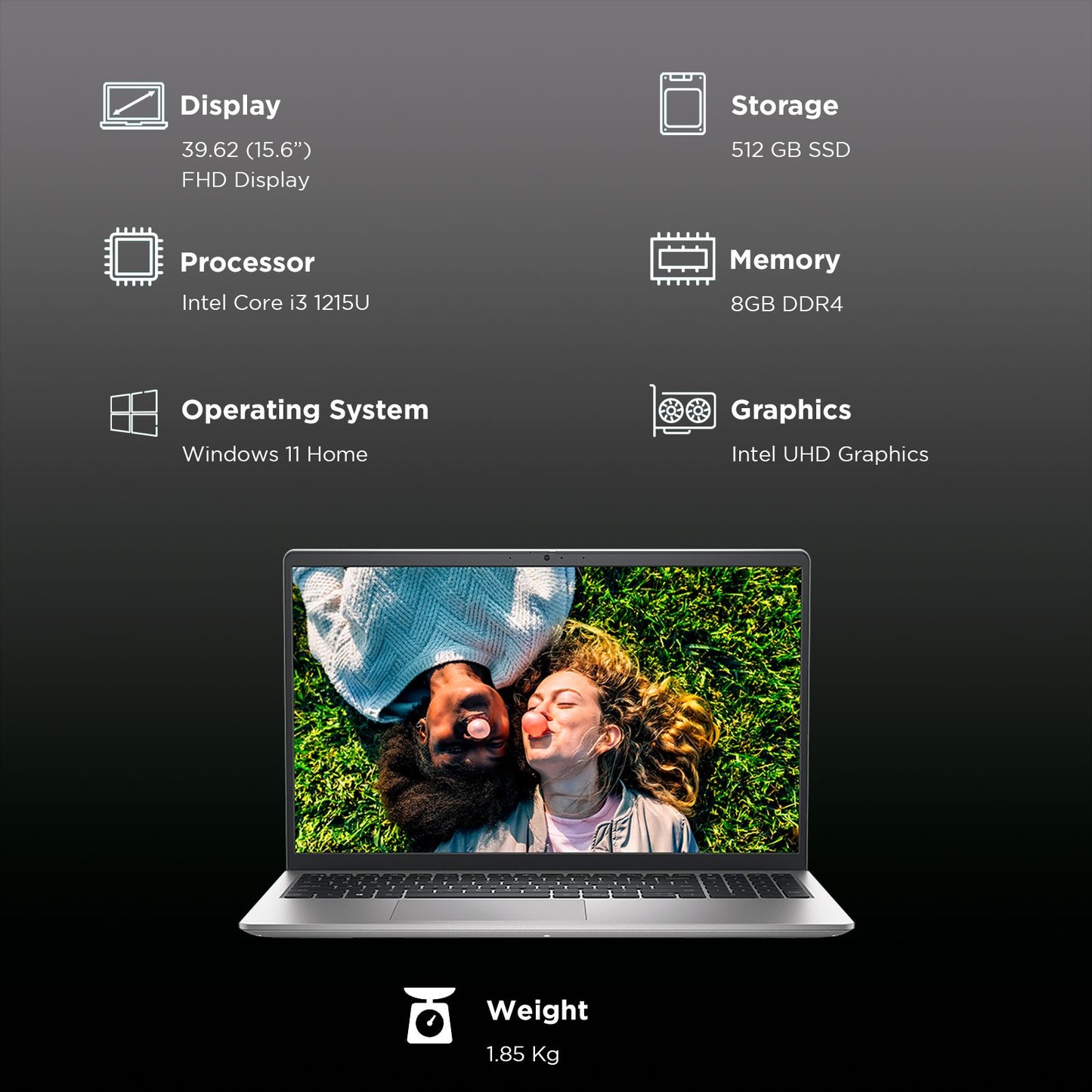 DELL Inspiron 15 3520 Intel Core i3 12th Gen Thin & Light Laptop (8GB, 512GB SSD, Windows 11 Home, 15.6 inch Full HD Display, MS Office 2021, Platinum Silver Plastic, 1.65 KG)