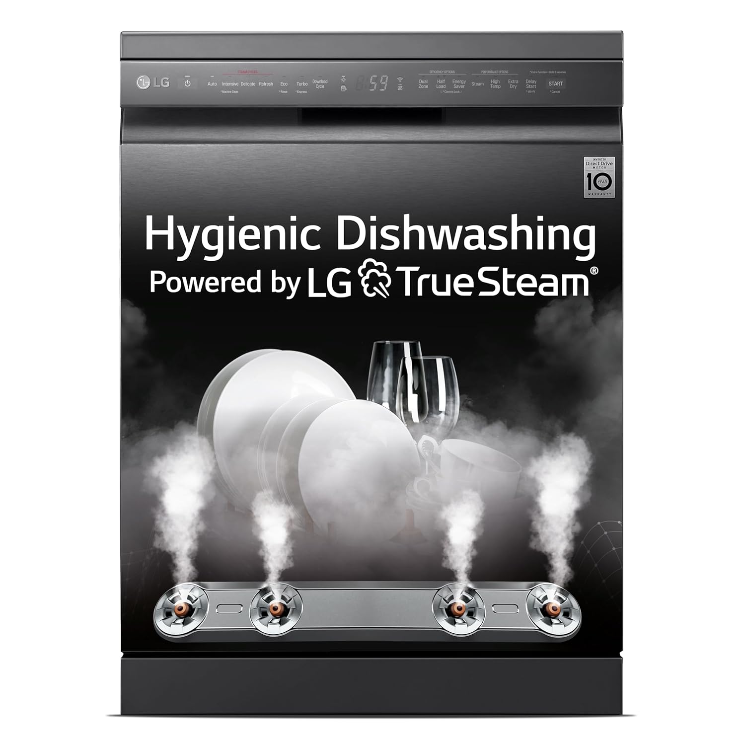 LG DFB424FM 14 Place Setting Dishwasher | TrueSteam, QuadWash, EasyRack Plus, Wi-Fi Enabled, Matte Black, Inverter Direct Drive Motor | Freestanding Dishwasher for Indian Kitchens