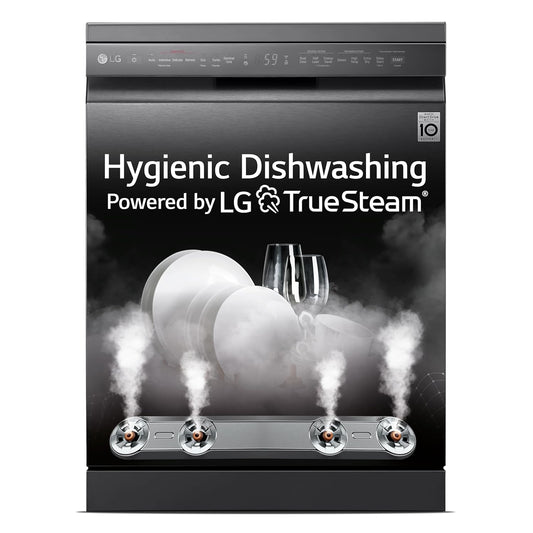 LG DFB424FM 14 Place Setting Dishwasher | TrueSteam, QuadWash, EasyRack Plus, Wi-Fi Enabled, Matte Black, Inverter Direct Drive Motor | Freestanding Dishwasher for Indian Kitchens