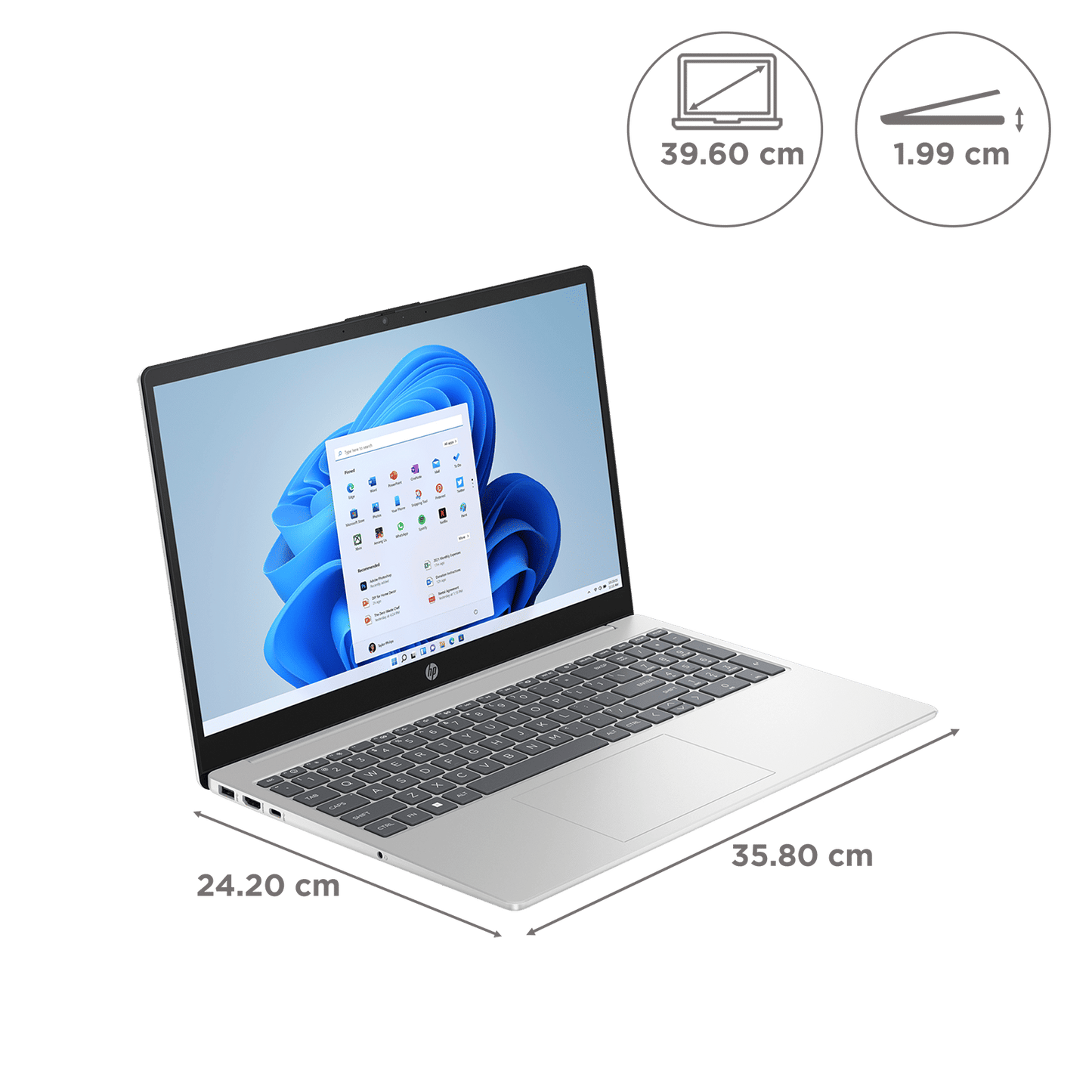 HP 15-fc0026AU AMD Ryen 3 Thin and Light Laptop (8GB, 512GB SSD, Windows 11 Home, 15.6 inch FHD Display, MS Office 2021, Natural Silver, 1.75 KG)
