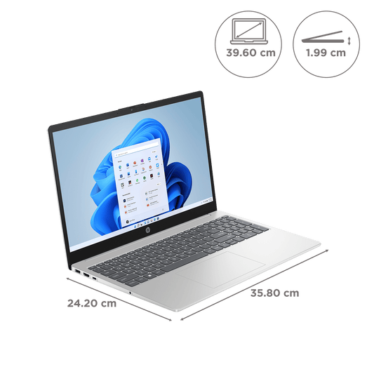 HP 15-fc0026AU AMD Ryen 3 Thin and Light Laptop (8GB, 512GB SSD, Windows 11 Home, 15.6 inch FHD Display, MS Office 2021, Natural Silver, 1.75 KG)