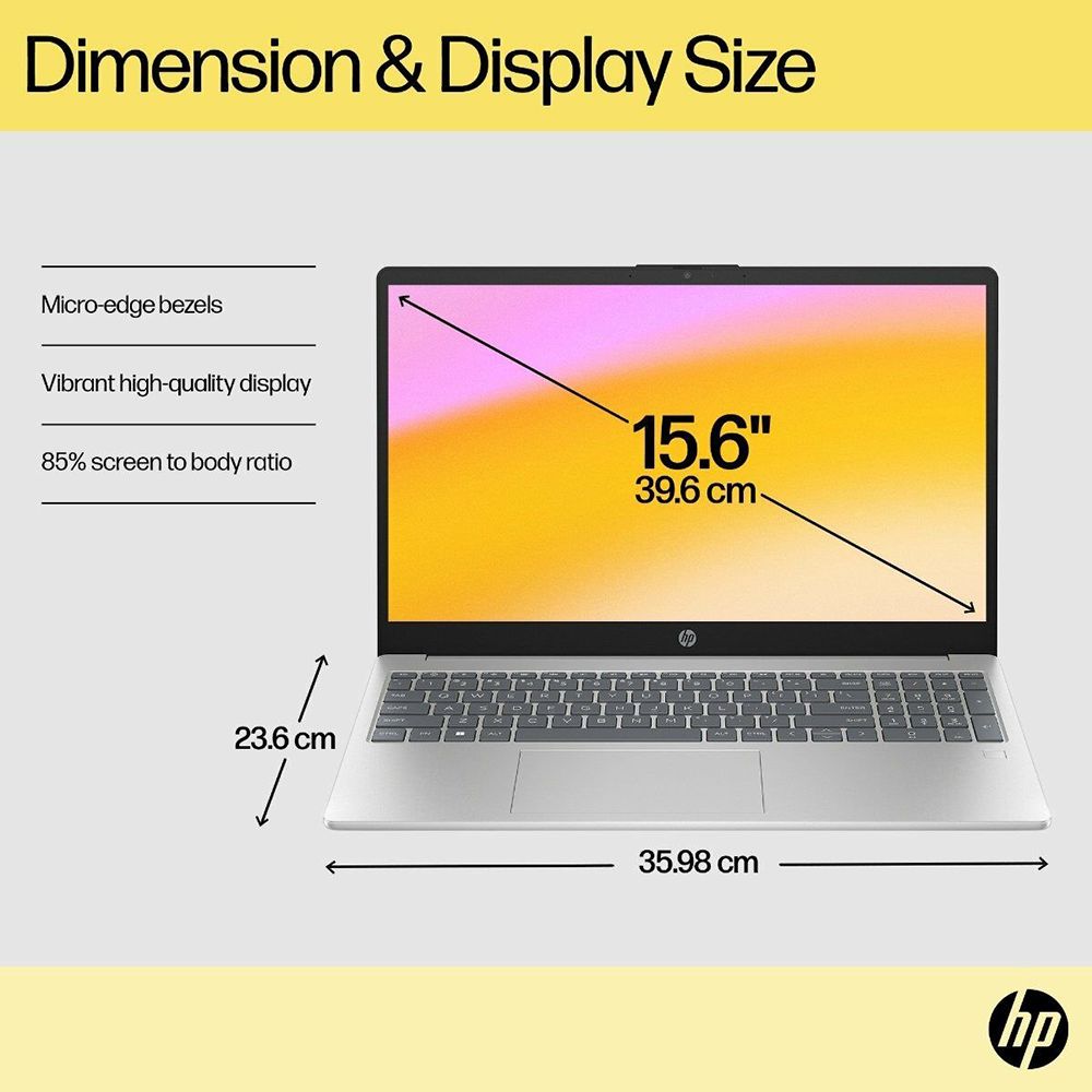 HP 15-fc0026AU AMD Ryen 3 Thin and Light Laptop (8GB, 512GB SSD, Windows 11 Home, 15.6 inch FHD Display, MS Office 2021, Natural Silver, 1.75 KG)
