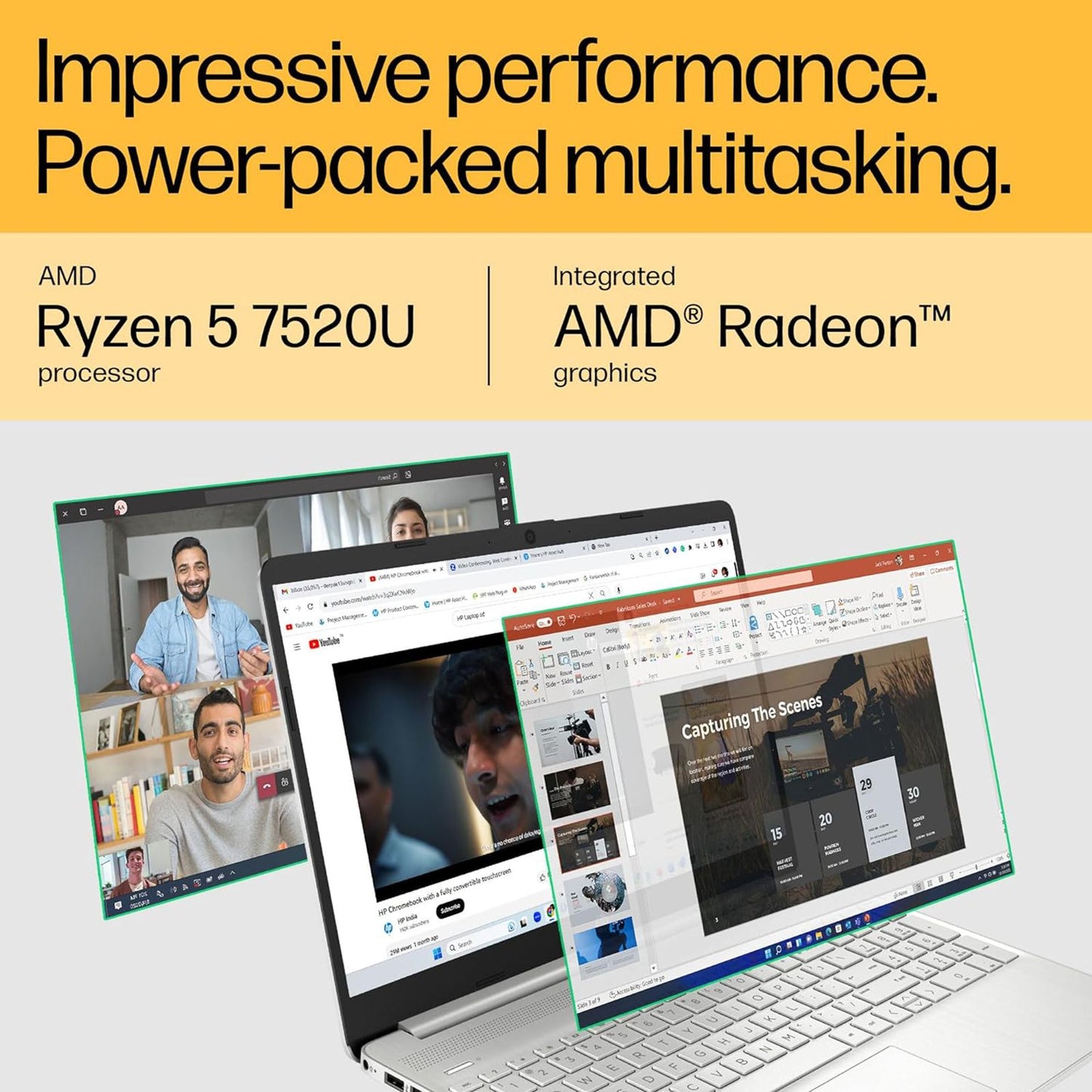 HP 15-FC0030AU AMD Ryen 5 Thin and Light Laptop (16GB, 512GB SSD, Windows 11 Home, 15.6 inch FHD IPS Display, MS Office 2021, Natural Silver, 1.75 KG)