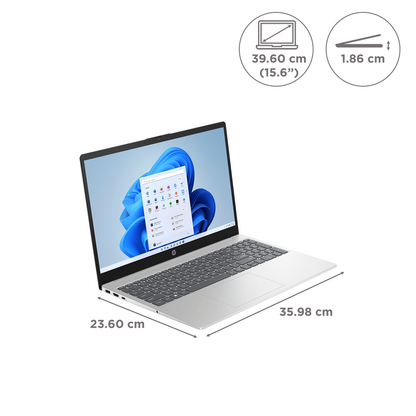 HP 15-FC0030AU AMD Ryen 5 Thin and Light Laptop (16GB, 512GB SSD, Windows 11 Home, 15.6 inch FHD IPS Display, MS Office 2021, Natural Silver, 1.75 KG)
