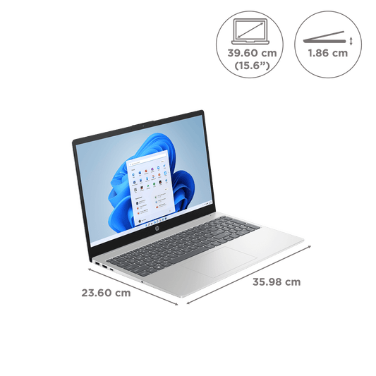 HP 15-FC0030AU AMD Ryen 5 Thin and Light Laptop (16GB, 512GB SSD, Windows 11 Home, 15.6 inch FHD IPS Display, MS Office 2021, Natural Silver, 1.75 KG)