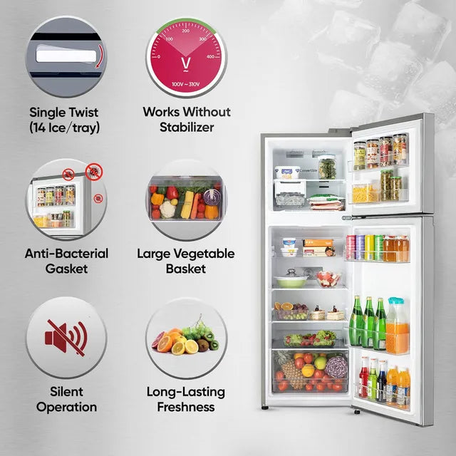 LG GL-S262SPZX.DPZZEB  246 Litres 3 Star Frost Free Double Door Convertible Refrigerator with Smart Diagnosis ( Shiny Steel)