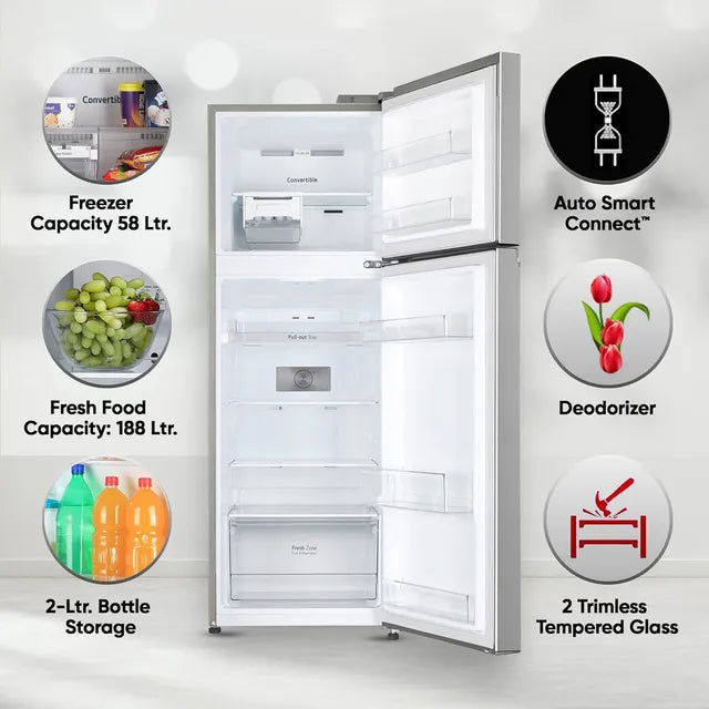 LG GL-S262SPZX.DPZZEB  246 Litres 3 Star Frost Free Double Door Convertible Refrigerator with Smart Diagnosis ( Shiny Steel)