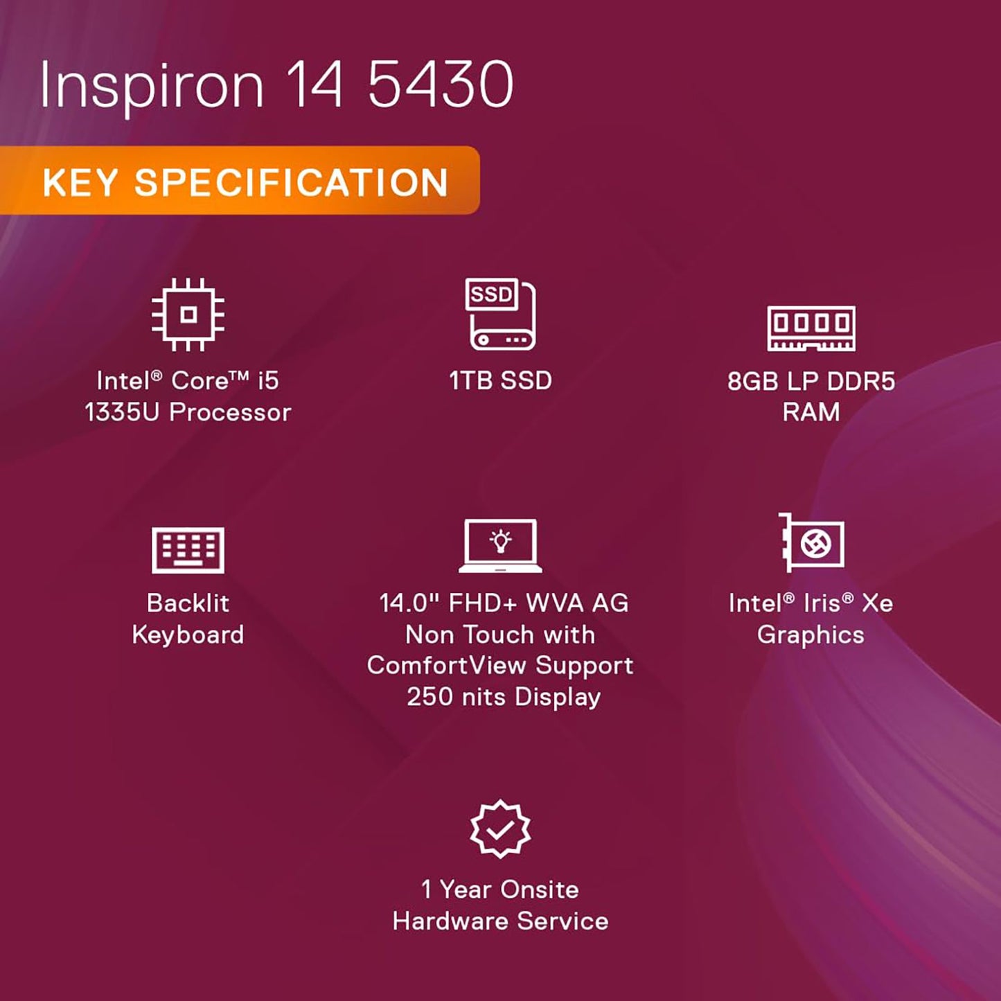 DELL Inspiron 5430 Intel Core i5 13th Gen (14 inch, 8GB, 1TB, Windows 11, MS Office 2021, Intel Iris Xe, FHD Plus Display, Platinum Silver, IN5430NH6KJM01ORS1)