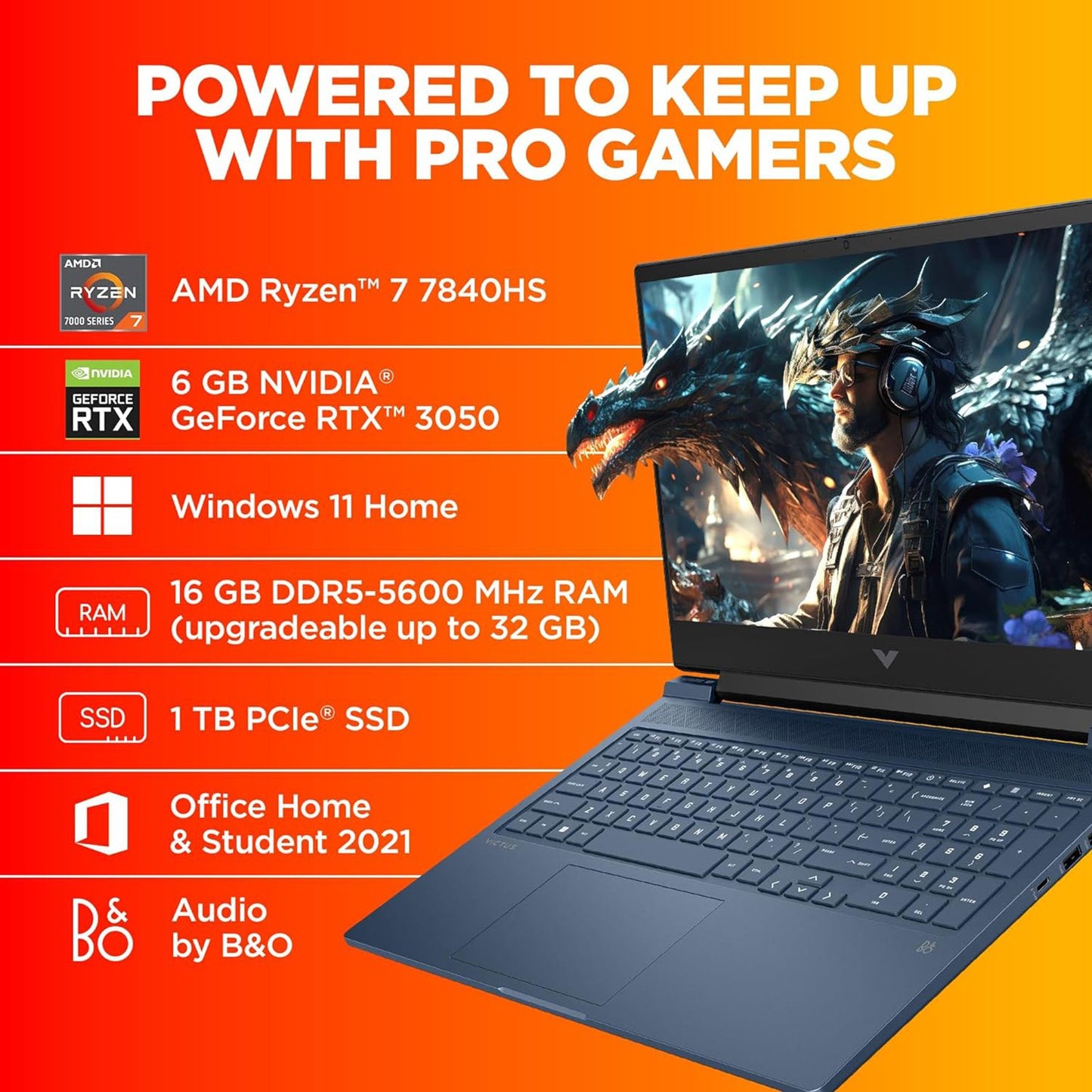 HP Victus 16-s0089AX AMD Ryzen 7 Laptop (16GB, 1TB, Windows 11 Home, 16.1 inch Full HD IPS Display, MS Office 2021, Performance Blue, 2.29 KG)