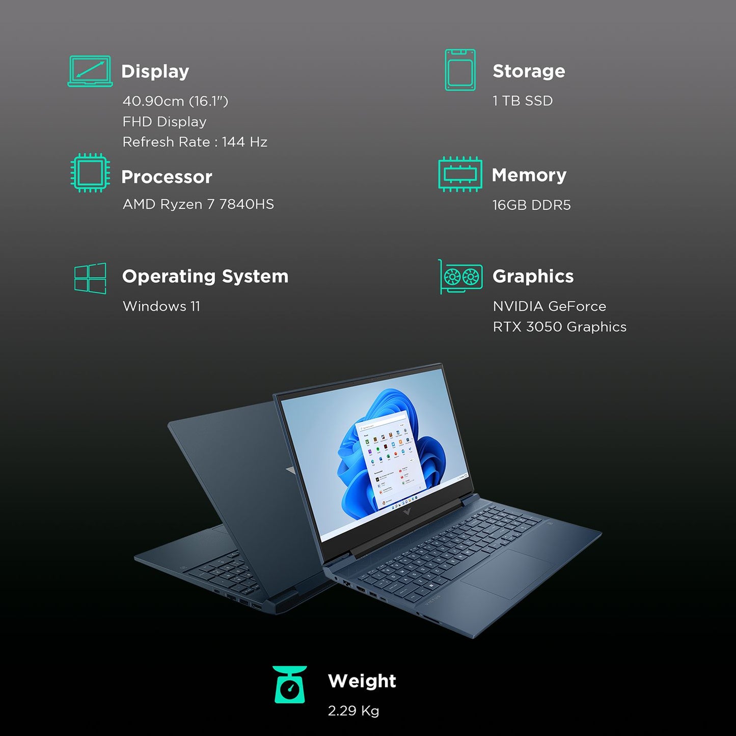 HP Victus 16-s0089AX AMD Ryzen 7 Laptop (16GB, 1TB, Windows 11 Home, 16.1 inch Full HD IPS Display, MS Office 2021, Performance Blue, 2.29 KG)