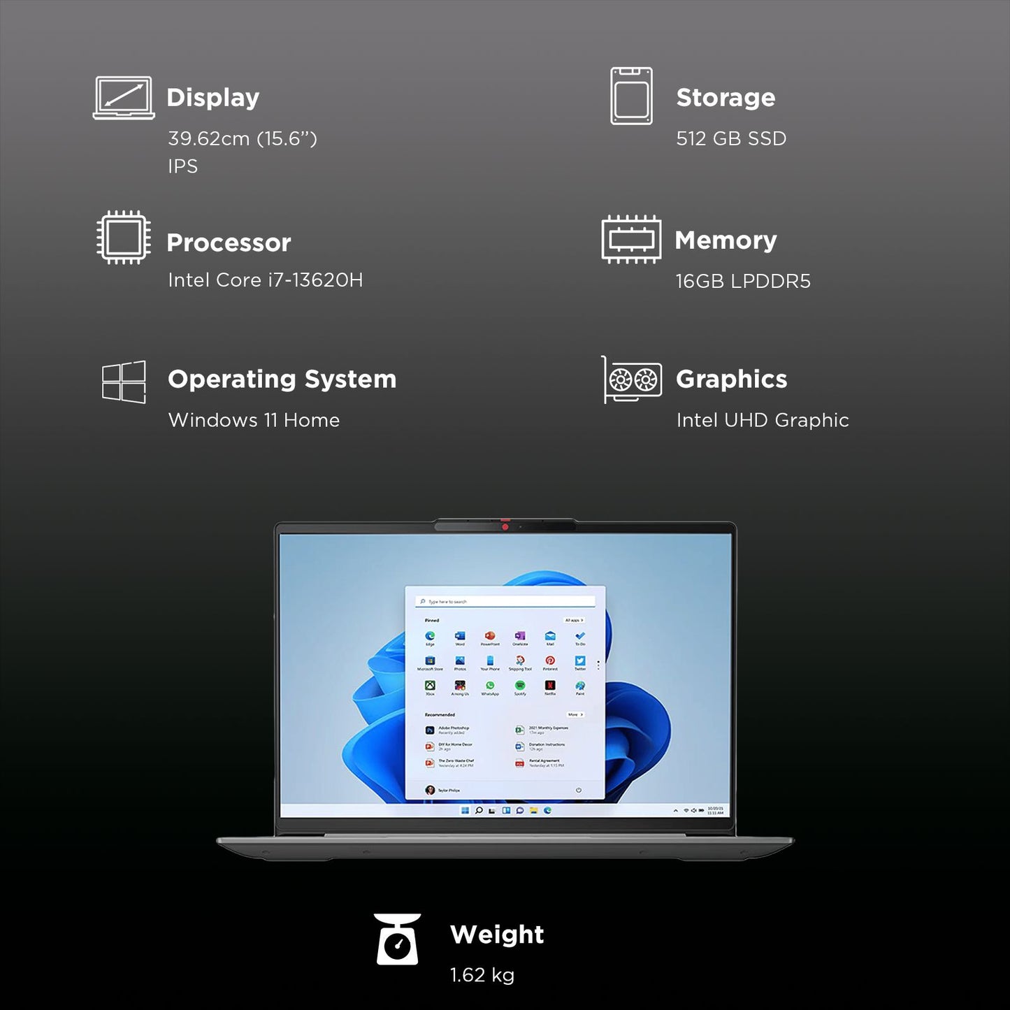 Lenovo IdeaPad Slim 3 GXIN Intel Core i7 13th Gen (15.6 inch, 16GB, 512GB, Windows 11 Home, MS Office 2021, Intel UHD Graphics, WUXGA IPS Display, Arctic Grey, 83EM00GXIN)