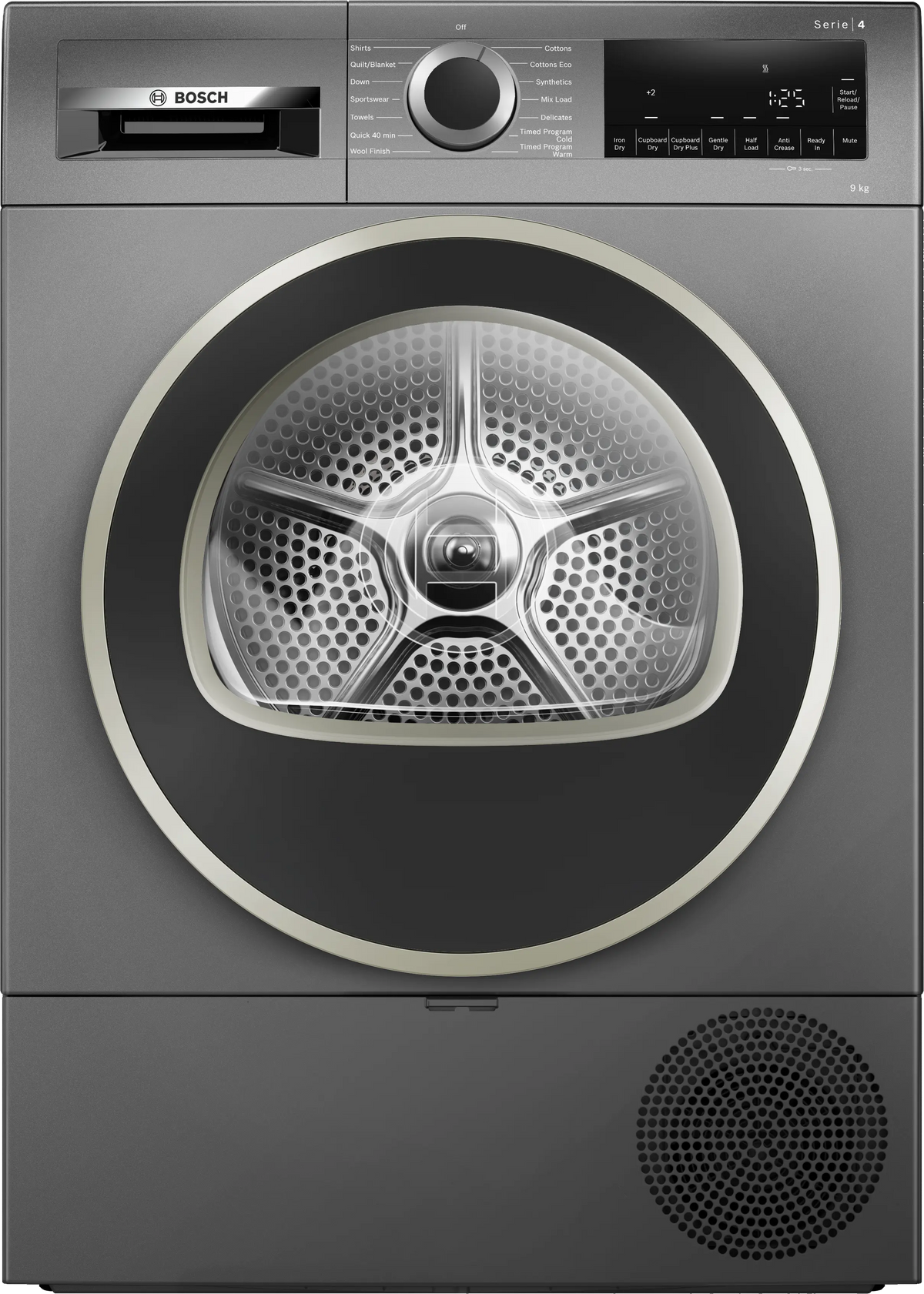 Bosch Series 4 heat pump tumble dryer 9 kg Cast iron grey — WQG2420RIN — product view
