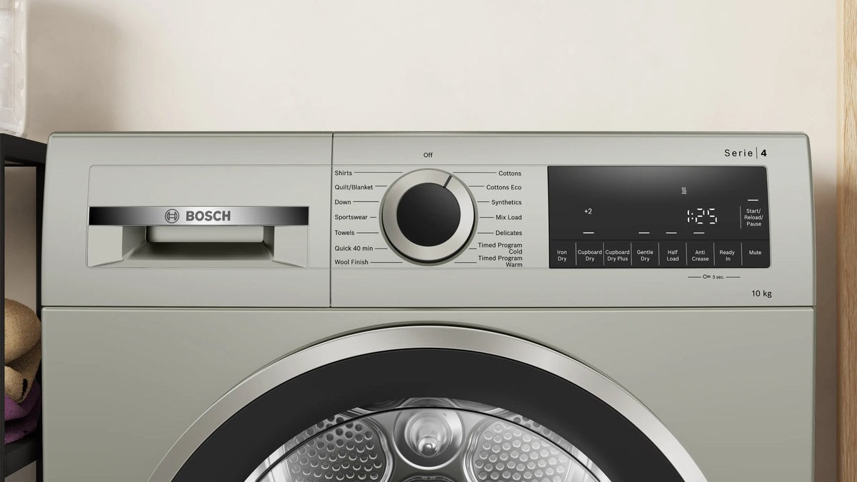 Bosch Series 4 heat pump tumble dryer 10 kg Silver inox — WQG2520XIN — alternate view