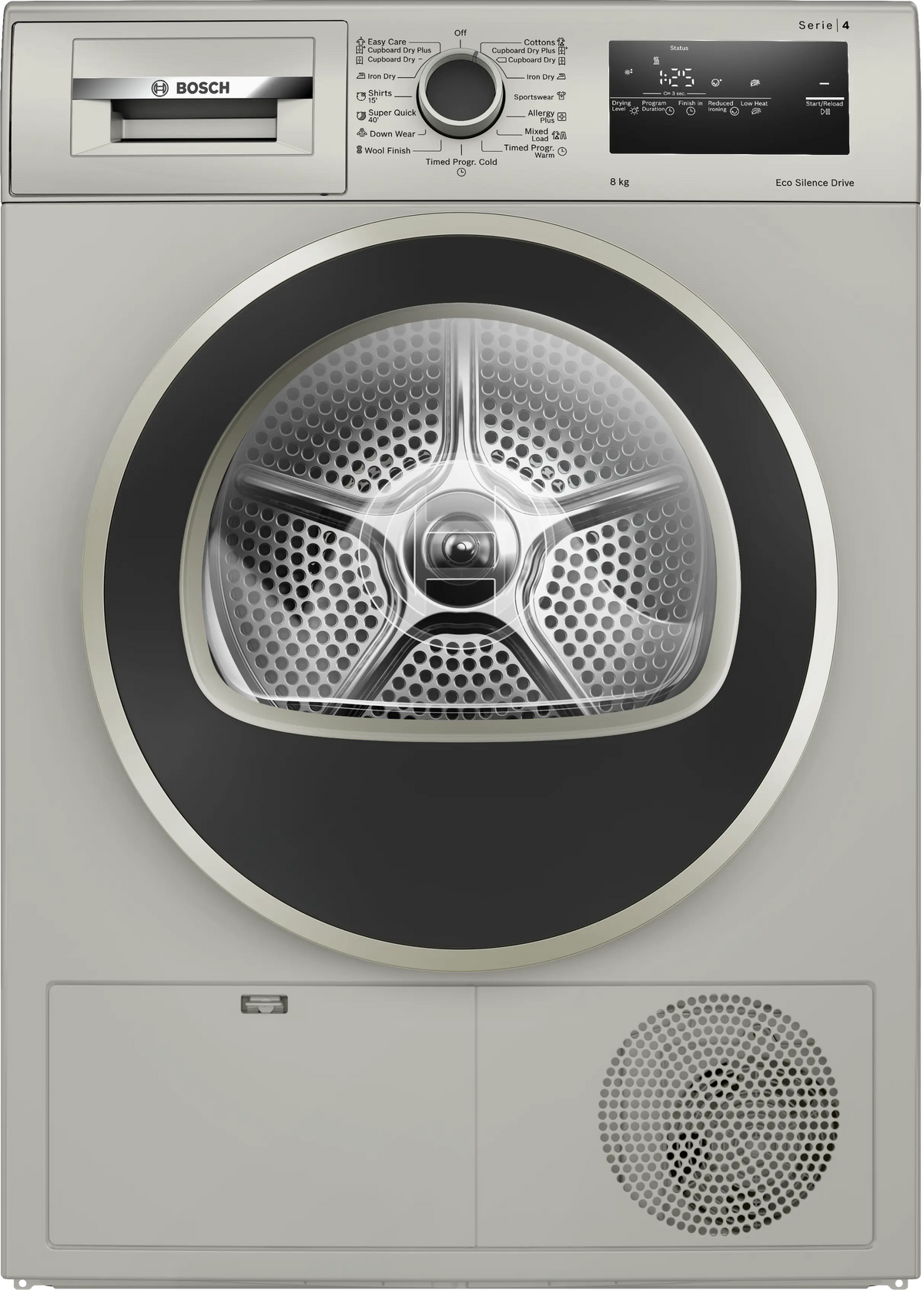 Bosch Series 4 condenser tumble dryer 8 kg Silver inox — WTN86202IN — product view