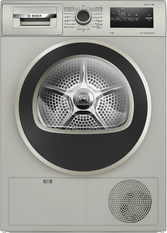 Bosch Series 4 condenser tumble dryer 8 kg Silver inox — WTN86202IN — product view