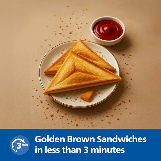 Philips HD3000/80 800W XL Sandwich Maker with Non-Stick Plates, UHD Heating & Easy Locking – Black Metallic Finish