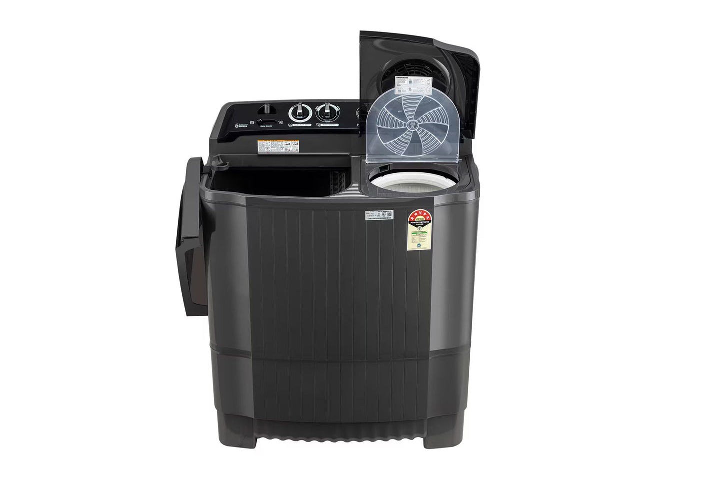 LG P8015SKAZ 8 Kg Semi-Automatic Top Load Washing Machine | 5 Star, Roller Jet Pulsator, Wind Jet Dry, Soak Function – Middle Black