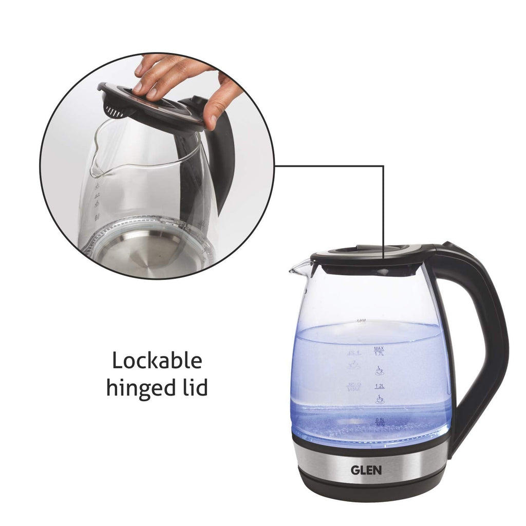 Glen Electric Glass Kettle 9012 | 1.8L Transparent Glass | 2000W Fast Boil | Blue LED Light | Suraj Electronics Delhi NCR