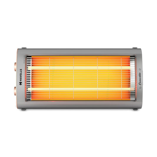 Havells Comodito 900 Watt Room Heater | Safety Grill, 120 Minute Sleep Timer Control knob | Rust Free Stainless Steal Reflector, Carbon Fiber Rods, Power Off & Heat Setting | (Pack of 1, Grey) GHRGHCHE090