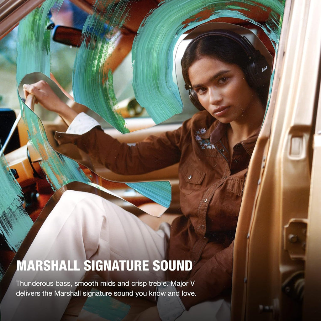 Marshall Major V Wireless On-Ear Headphones (Brown) – 100+ Hours Playtime, Bluetooth, Wireless Charging, Foldable Design, M-Button Control