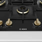 Bosch PNI7B6F20I 4 Burner Built-in Glass Gas Hob – Auto Ignition, Flame Failure Safety, Bevelled Glass, Made in Spain (Black)