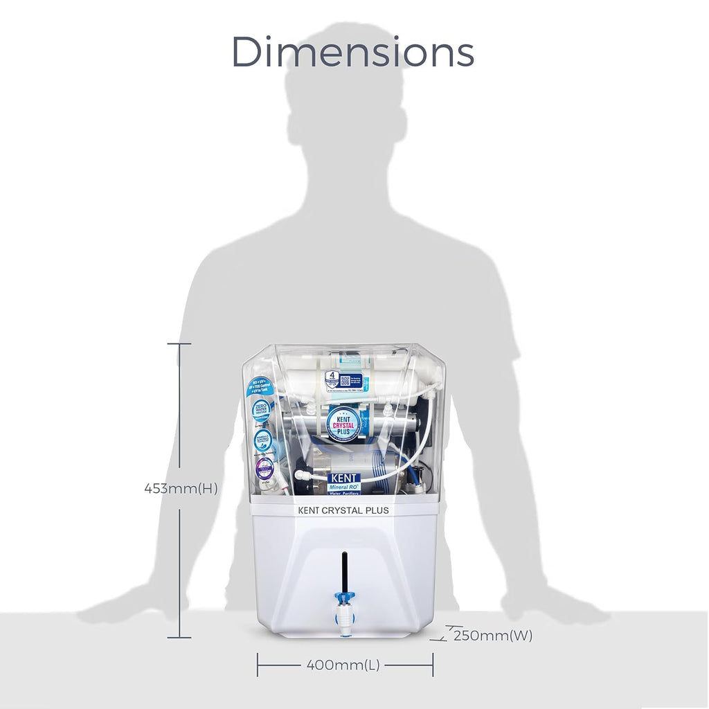 KENT Crystal Plus Alkaline RO + UV + UF + TDS Control + in-Tank UV Water Purifier 11 L | 20 L/hr Water Purification | Zero Water Wastage Technology