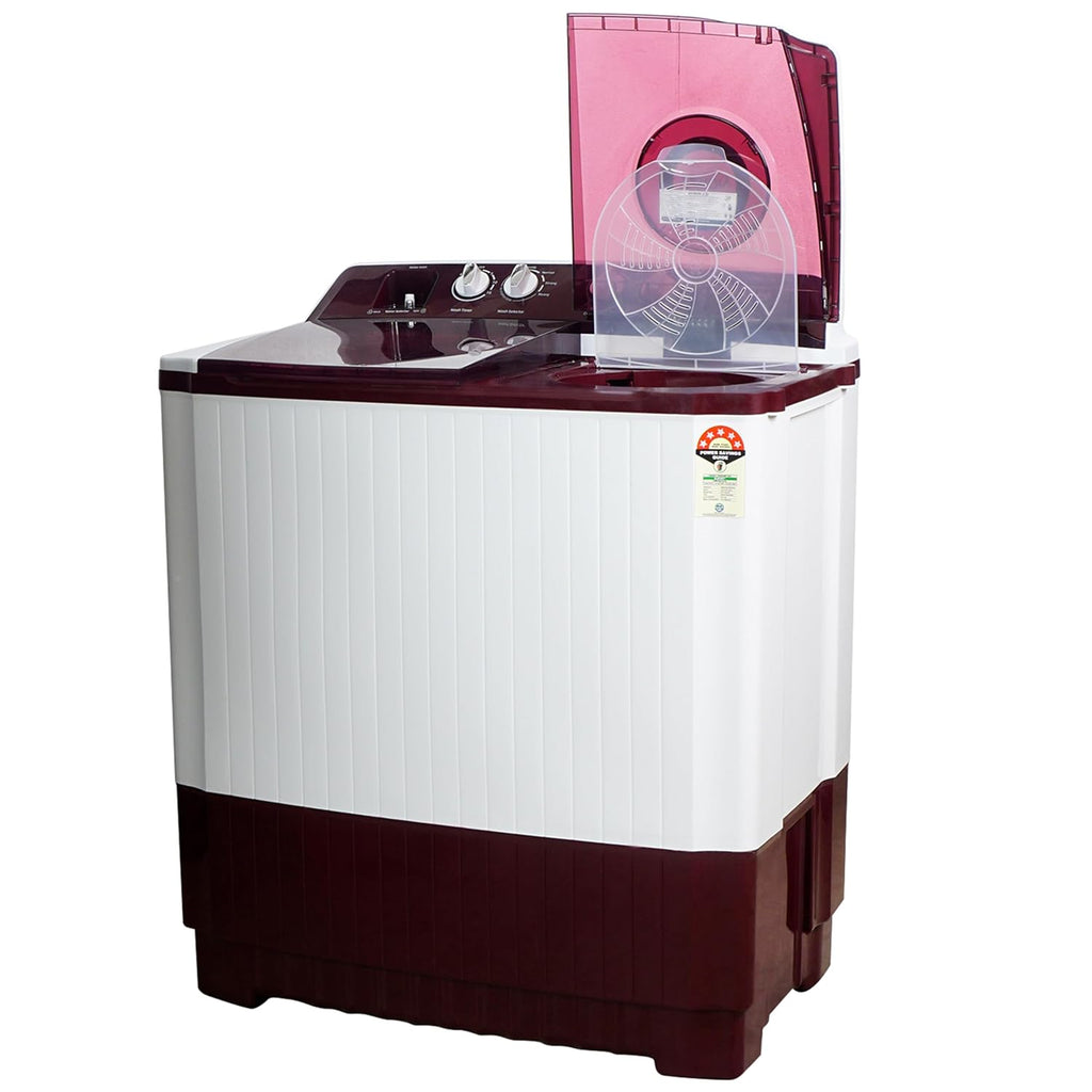 Voltas Beko WTT10/UCABRSSWH4PTD 10 Kg Semi Automatic Top Load Washing Machine, 5 Star (Burgundy) | Fast Dry™, Double Waterfall, Special Pulsator Wash, Cassette Filter