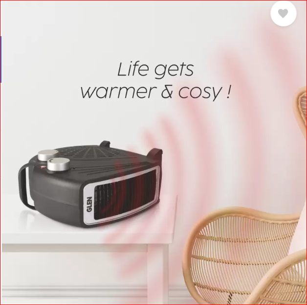 Glen HA7020 2000W Fan Room Heater – Twin Turbo Heating, Adjustable Thermostat, ISI Certified, Compact & Portable Electric Heater for Home (Made in India)