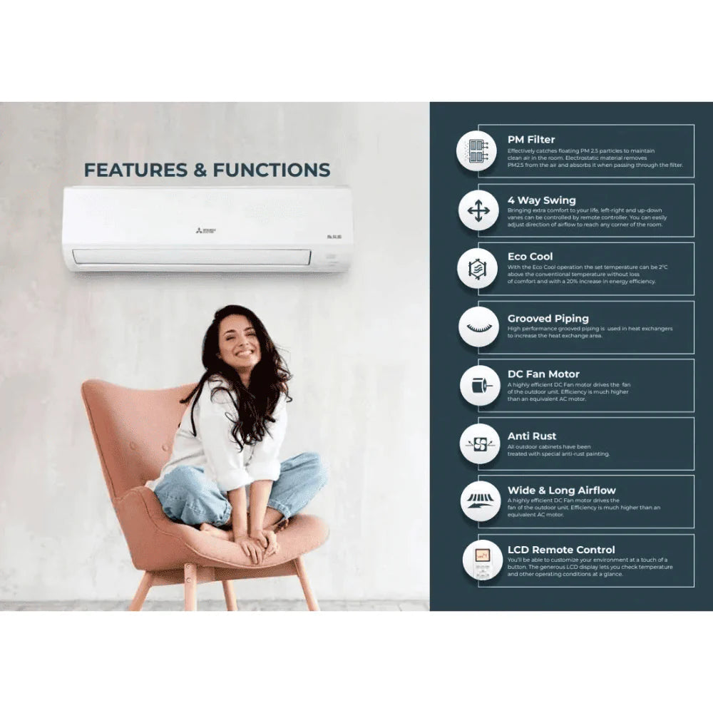 Mitsubishi MS-AJZ13VF-DA1, 1.0 ton 2 Star Non-Inverter Split Air Conditioner