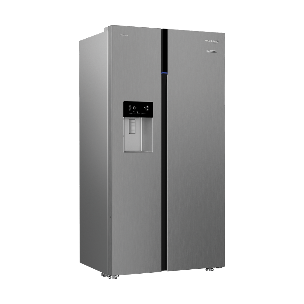 Voltas Beko RSB655XPRF 634L Side by Side Refrigerator with StoreFresh+, NeoFrost Dual Cooling & Inverter Compressor (Inox, Automatic Water & Ice Dispenser)