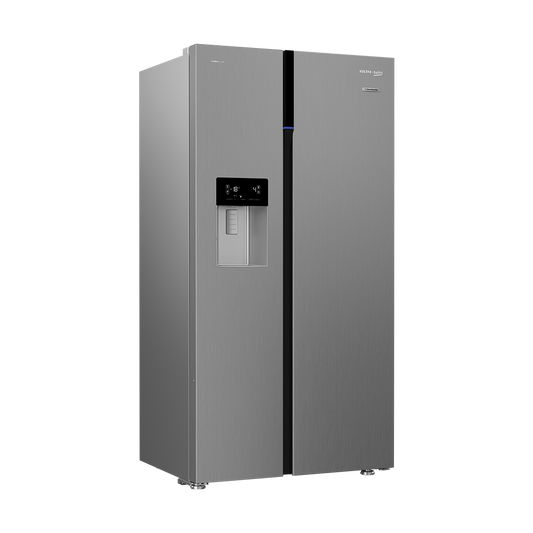 Voltas Beko RSB655XPRF 634L Side by Side Refrigerator with StoreFresh+, NeoFrost Dual Cooling & Inverter Compressor (Inox, Automatic Water & Ice Dispenser)