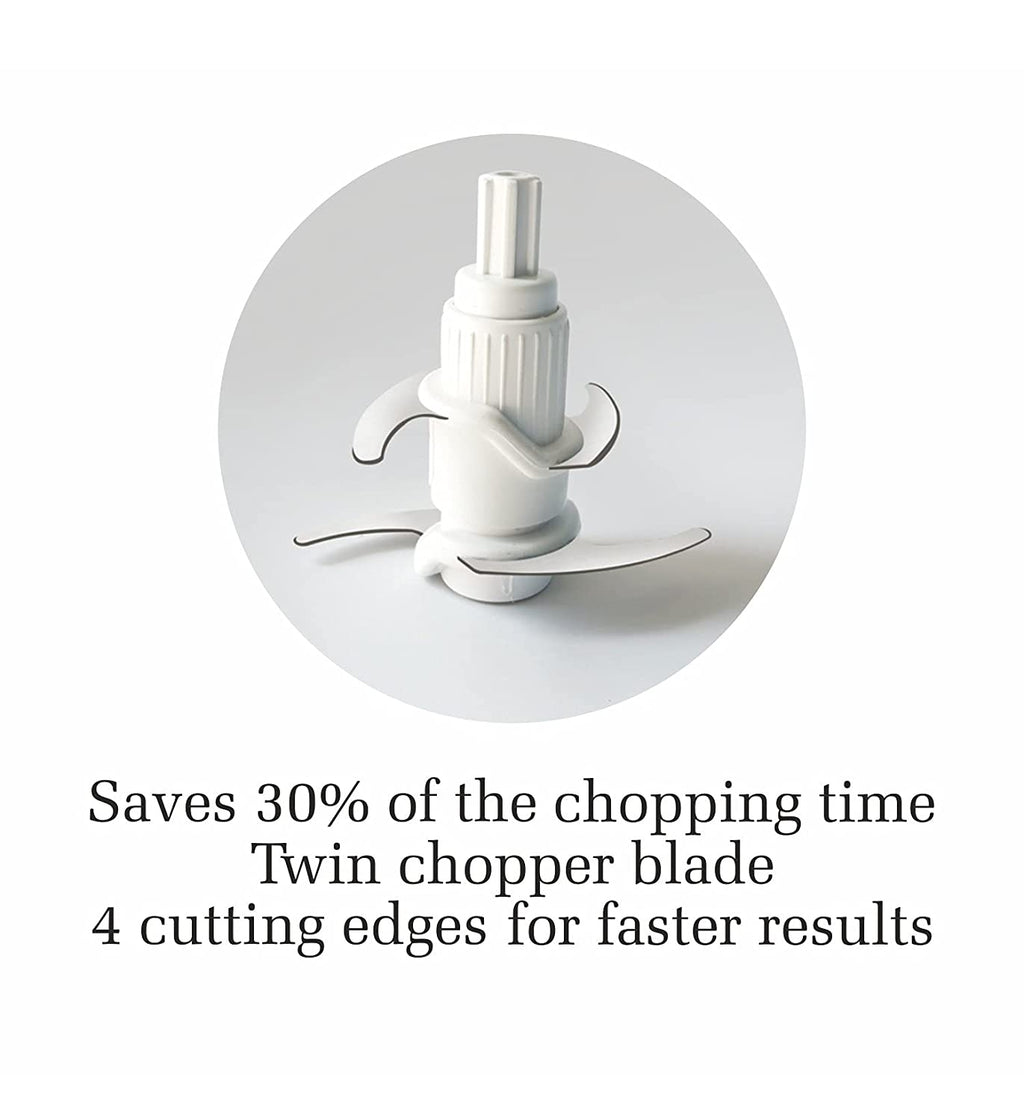 Glen SA4043 TURBO 200W Mini Vegetable Chopper with Twin Stainless Steel Blades, Whisker Disc & 500ml Bowl – White | ISI Certified | 2 Year Warranty