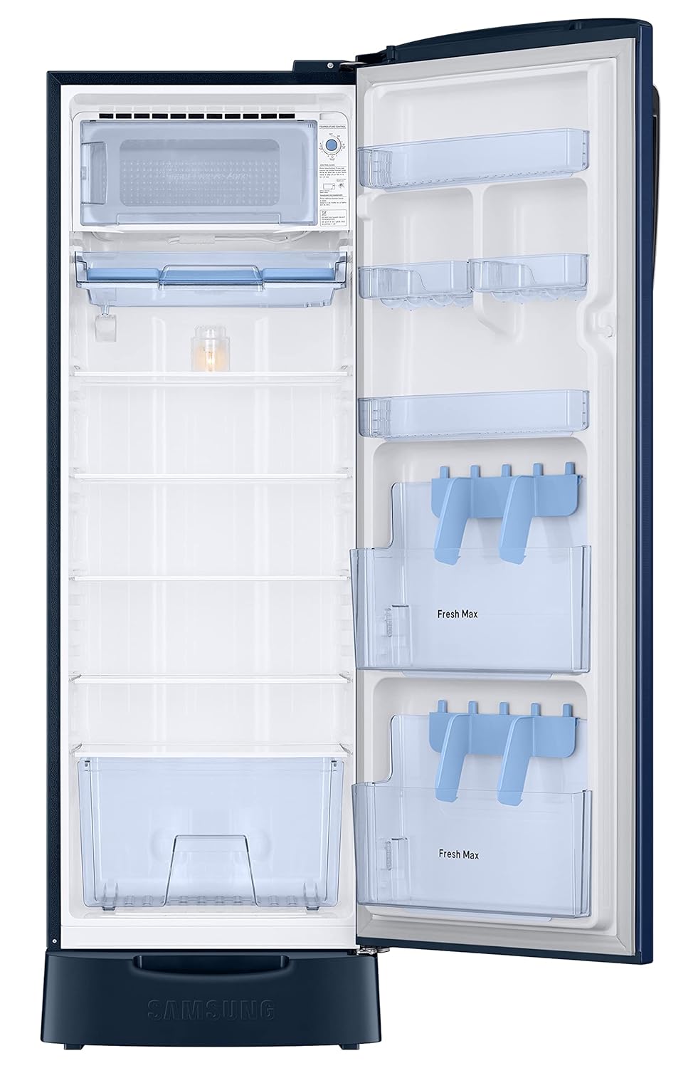 Samsung RR26C3893CU/HL 246L 3 Star Inverter Direct-Cool Single Door Refrigerator Appliance (Camellia Blue) Base Stand Drawer