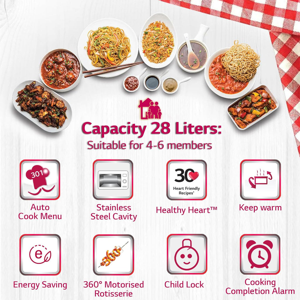 LG MJ2887BFUM 28 L Charcoal Convection Microwave Oven ( Black, with 360° Motorised Rotisserie & Charcoal Lighting Heater with 10 years warranty)