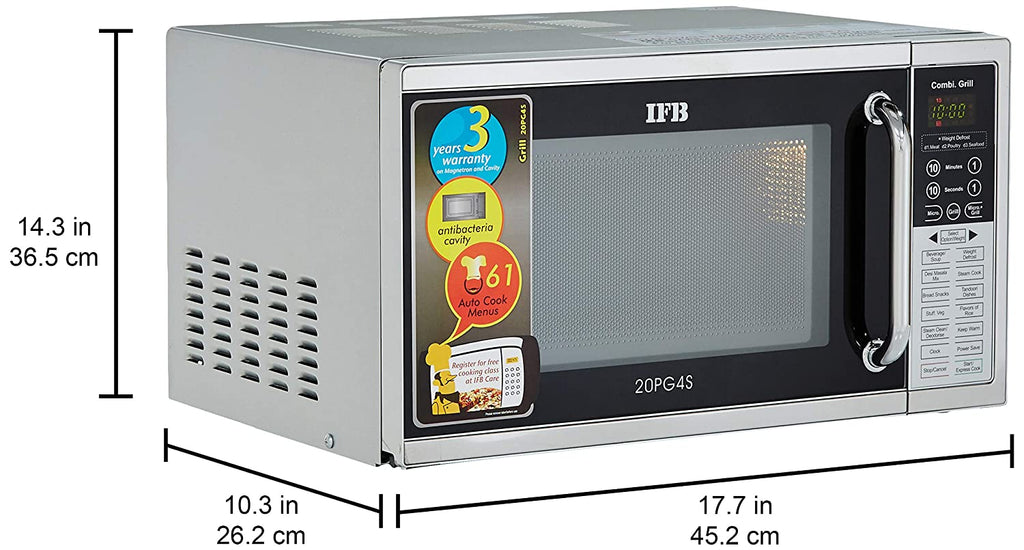 IFB 20PG4S 20L Grill Microwave Oven (Black/Silver, 61 Auto Cook Menus, Steam Clean, Express Cooking, Touch Keypad)