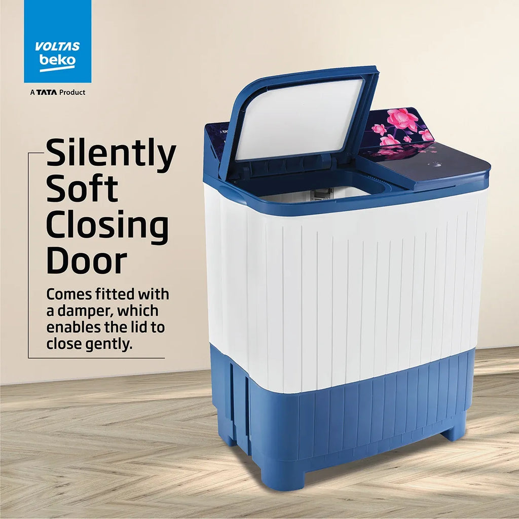 Voltas Beko WTT85DBLG/FLRB5 8.5 Kg Semi-Automatic Top Load Washing Machine – 5 Star, 1350 RPM, Double Waterfall, Magic Filter, Shock Proof