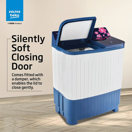 Voltas Beko WTT85DBLG/FLRB5 8.5 Kg Semi-Automatic Top Load Washing Machine – 5 Star, 1350 RPM, Double Waterfall, Magic Filter, Shock Proof