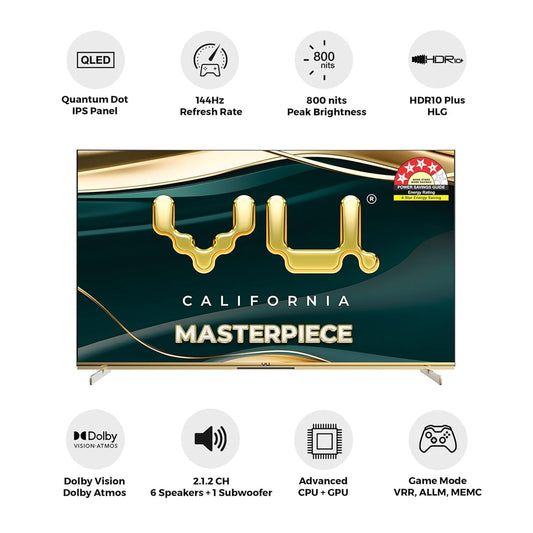 Vu 55 MASTERPIECE  With 3 years Brand Warranty (55 inches) Masterpiece Frame Series 4K QLED TV (Armani Gold)