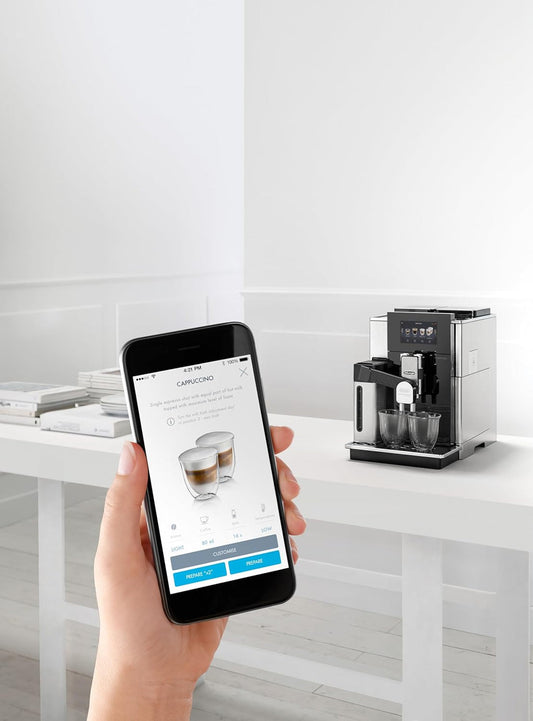 DeLonghi Maestosa EPAM960.75.GLM Fully Automatic Coffee Machine With In Built Dual Grinder, Bean To Cup, Smart One Touch Cappuccino, LatteMacchiato, Espresso, Hot Chocolate Maker App Lin