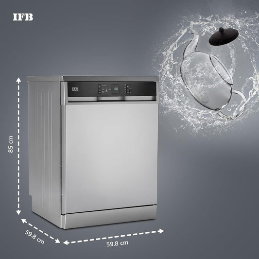 IFB Neptune VX15 15 Place Settings Dishwasher | DeepClean® Technology | 70°C Hot Wash & Steam Dry | Freestanding | Perfect for Indian Utensils – Dark Silver