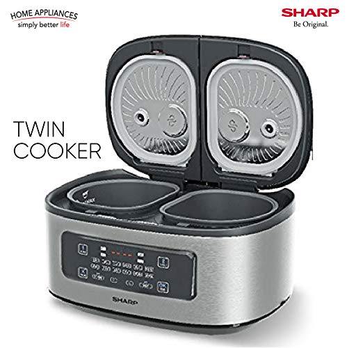 Sharp KN-TC50VI-SL Twin Cooker | 1st Dual Pot Multi Cooker | Smart Temperature Control | 12 Auto Cooking Modes | Silver