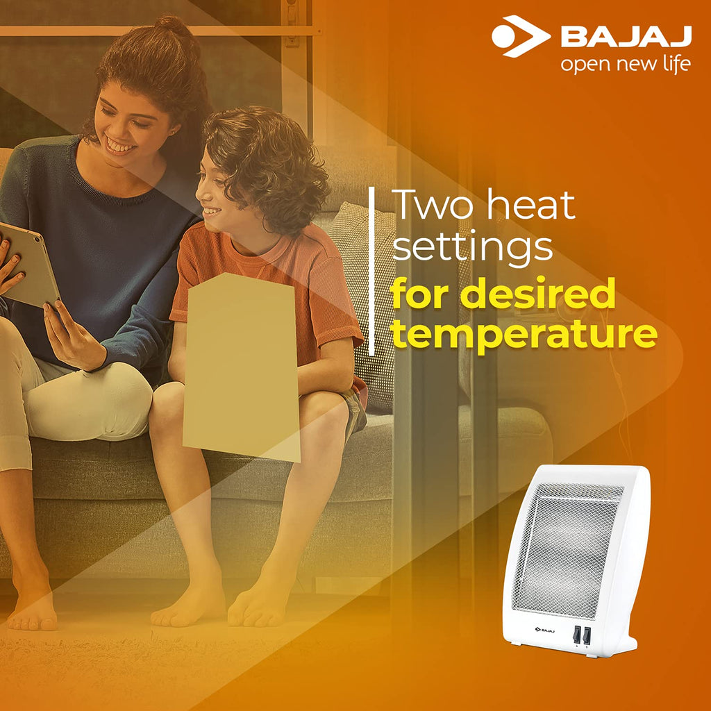 Bajaj RHX-2 800-Watt Room Heater with Dual Heat Settings, Tip-Over Protection & ISI Certification – White | Noiseless Convection Heating | 2-Year Warranty