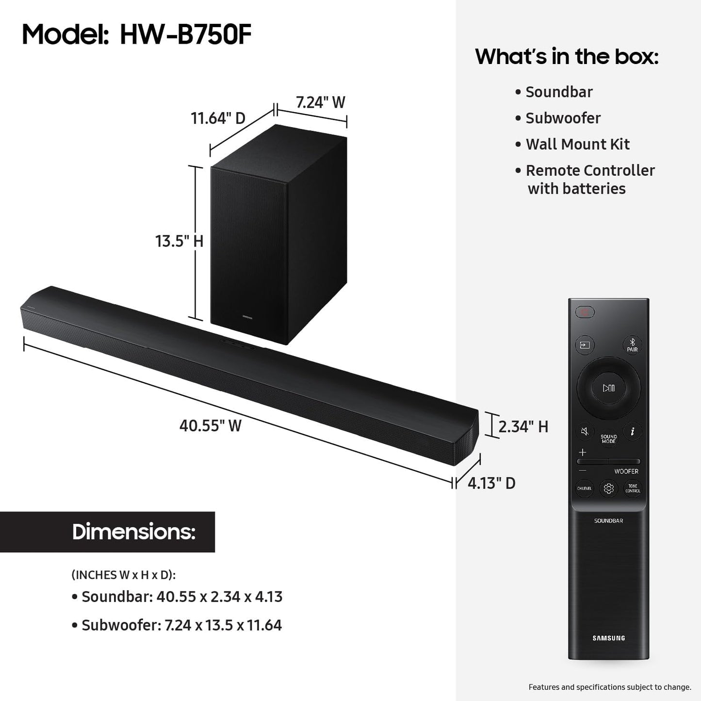 Samsung HW-B750F 5.1 Channel Soundbar (2025 Model) with Subwoofer | Dolby Audio, Q-Symphony, Game Mode, Bluetooth TV Connection – 400W | Buy Online at Best Price