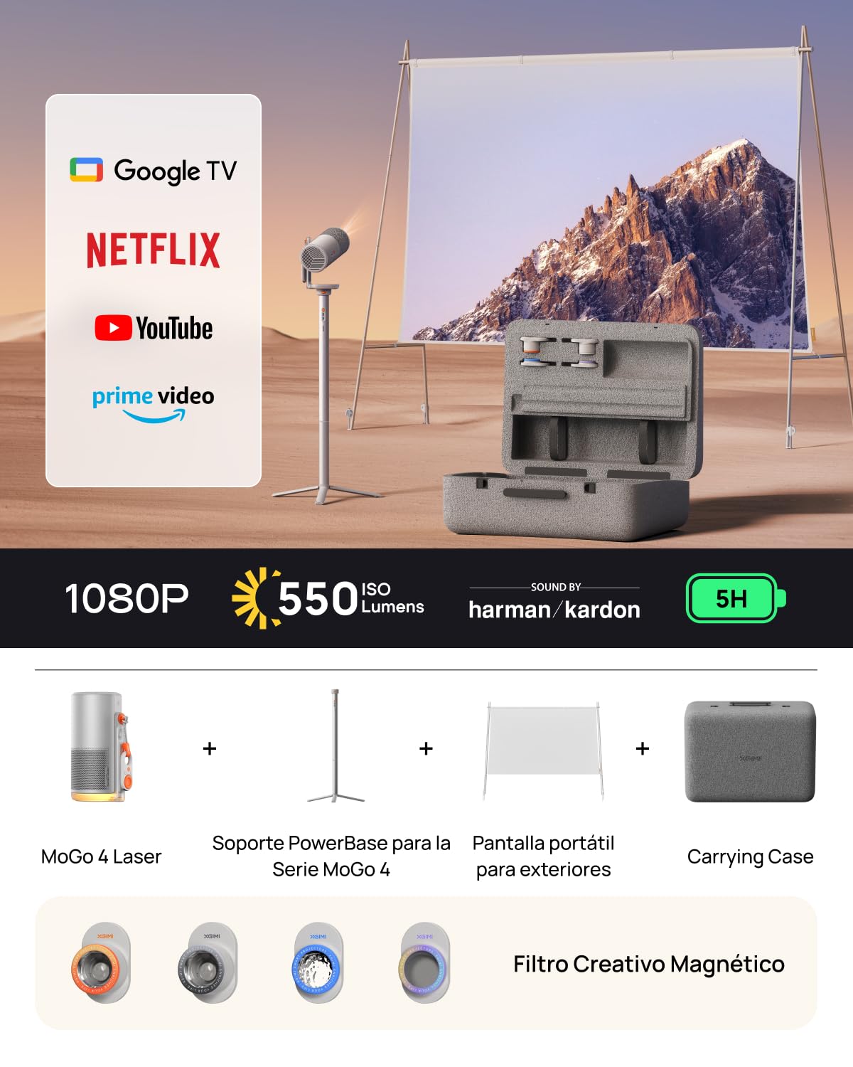 XGIMI MoGo 4 Laser Outdoor Projector Set | 550 ISO Lumens | Google TV &amp; Netflix | 1080p | 5-Hour PowerBase | Suraj Electronics Delhi NCR